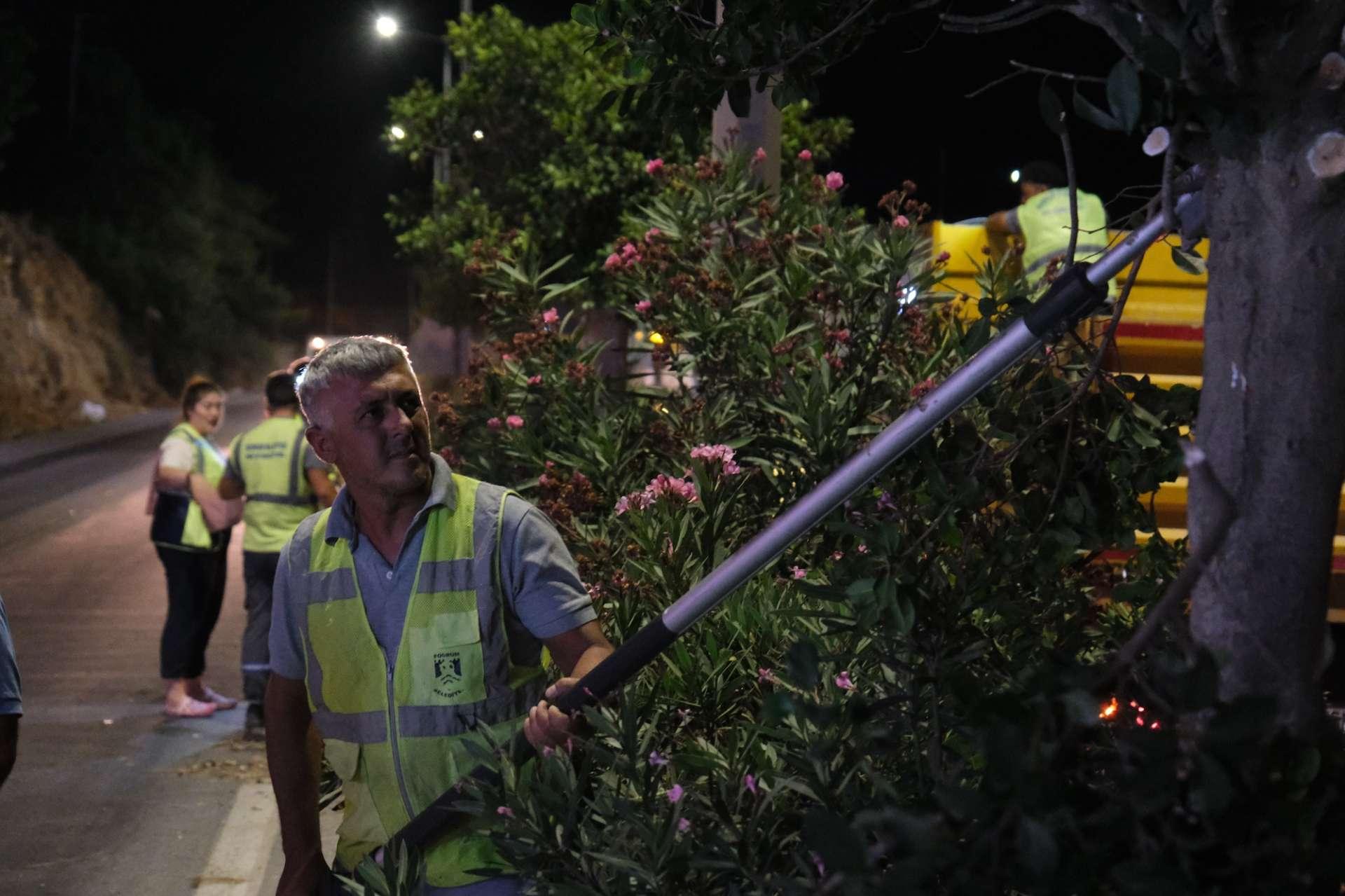 150 KİŞİLİK EKİPLE EMİN ANTER BULVARI'NDA GECE MESAİSİ